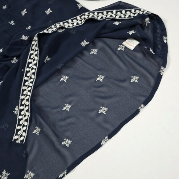Papaya Weekend Women's Navy Semi Sheer Embroider 3/4 Length Sleeves Blouse Sz 16 - Picture 7 of 12